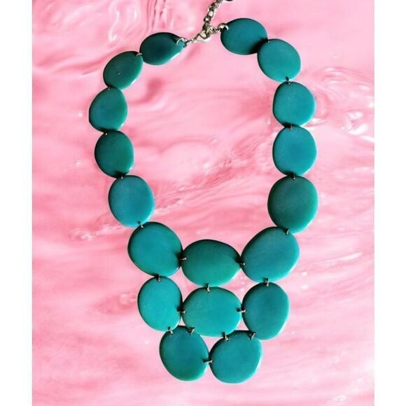 NECKLACE AFRICAN SEED Hand Crafted TURQUOISE/GREEN SILVER clasp 18" HAND MADE - Picture 6 of 9